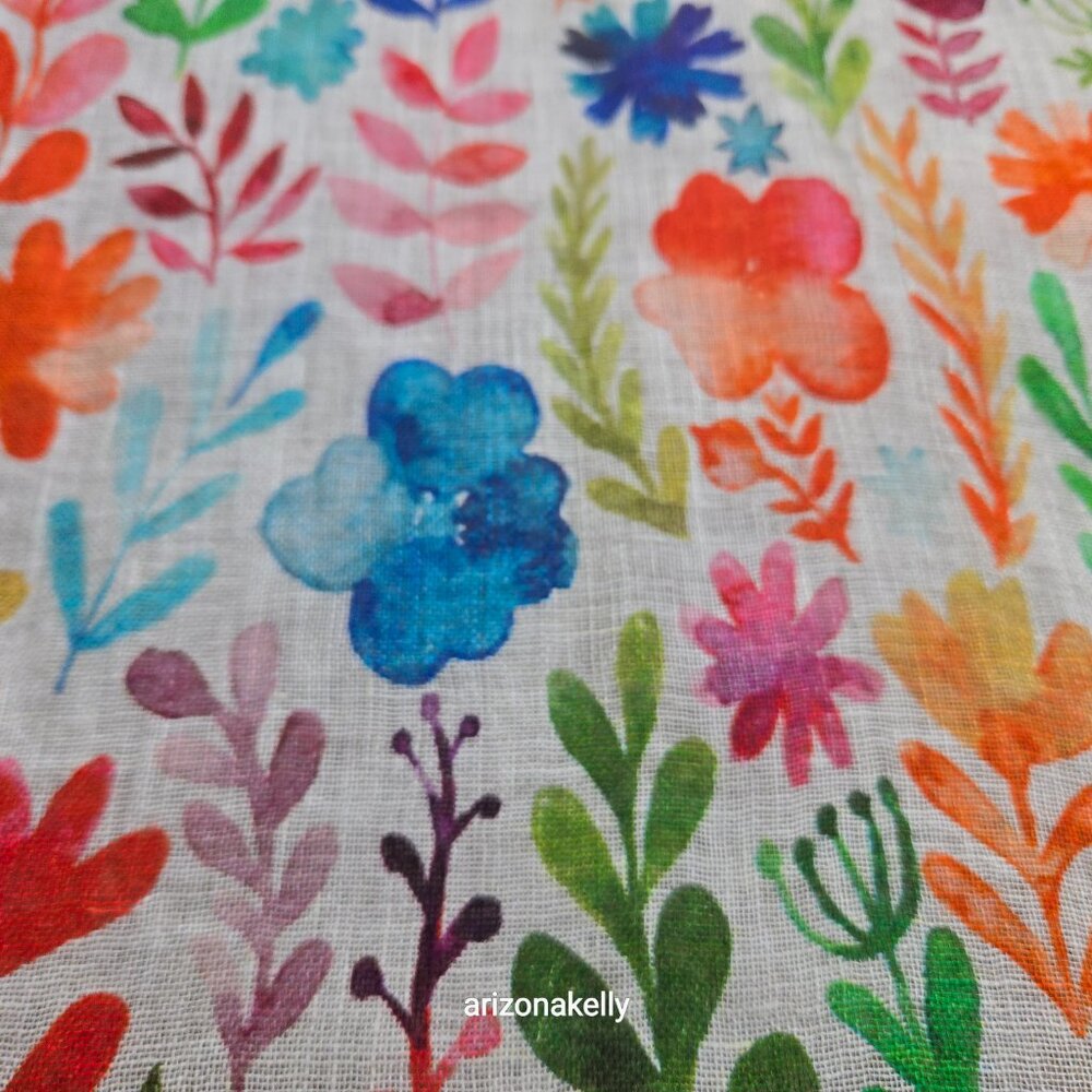 NWOT Linen Scarf Watercolor Flowers Colorful Art - Picture 6 of 10